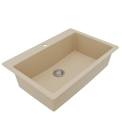 33" Top Mount Large Single Bowl Quartz Composite Kitchen Sink Kit In Bisque
