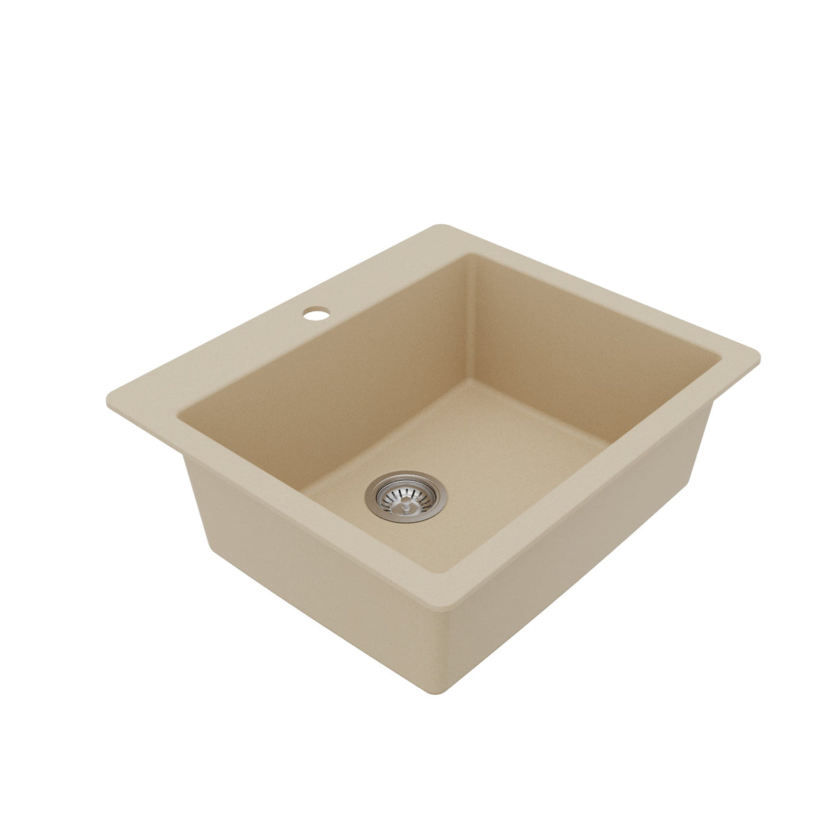 25" Top Mount Single Bowl Quartz Composite Kitchen Sink Kit In Bisque
