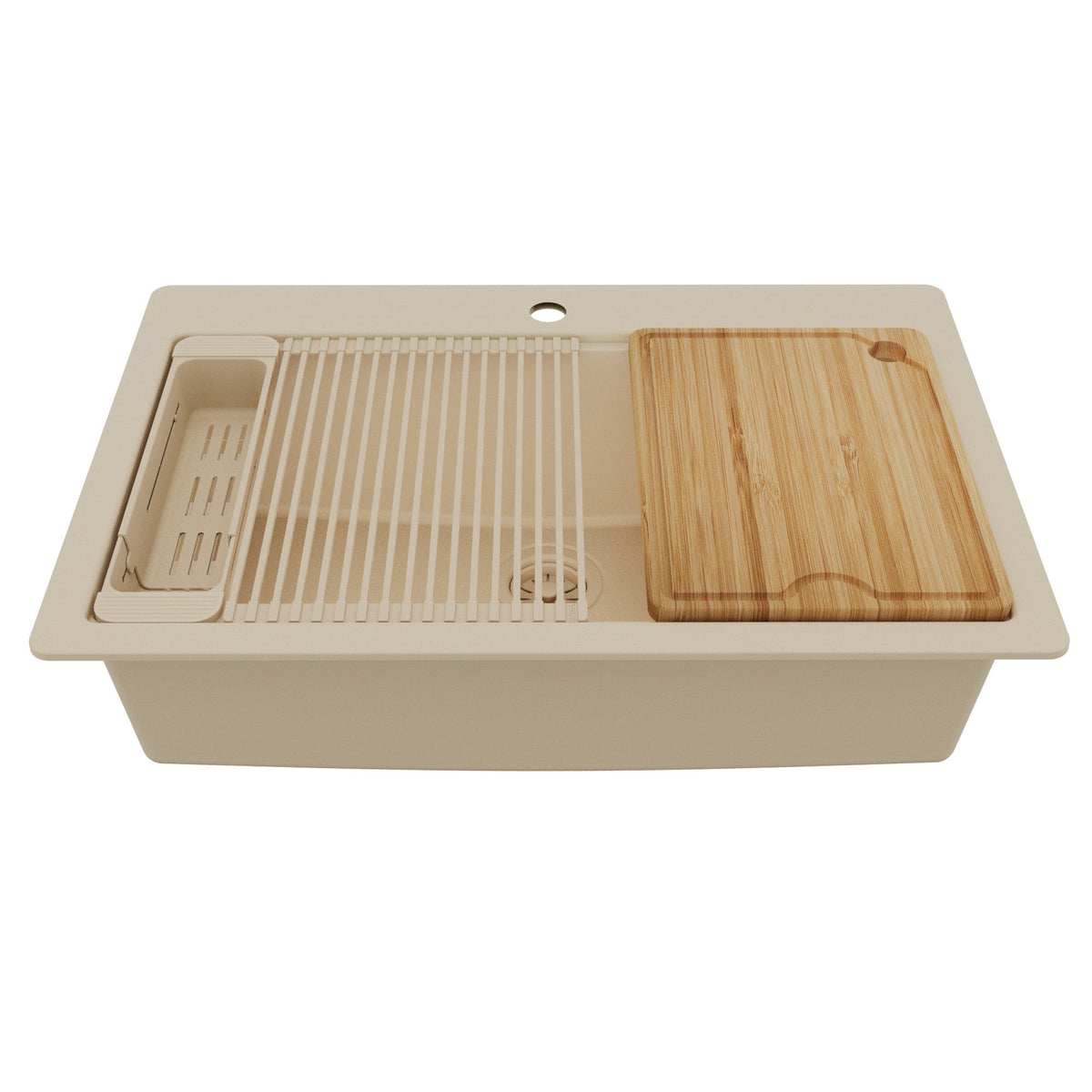 33" Top Mount Single Bowl Quartz Kitchen Sink Kit In Bisque