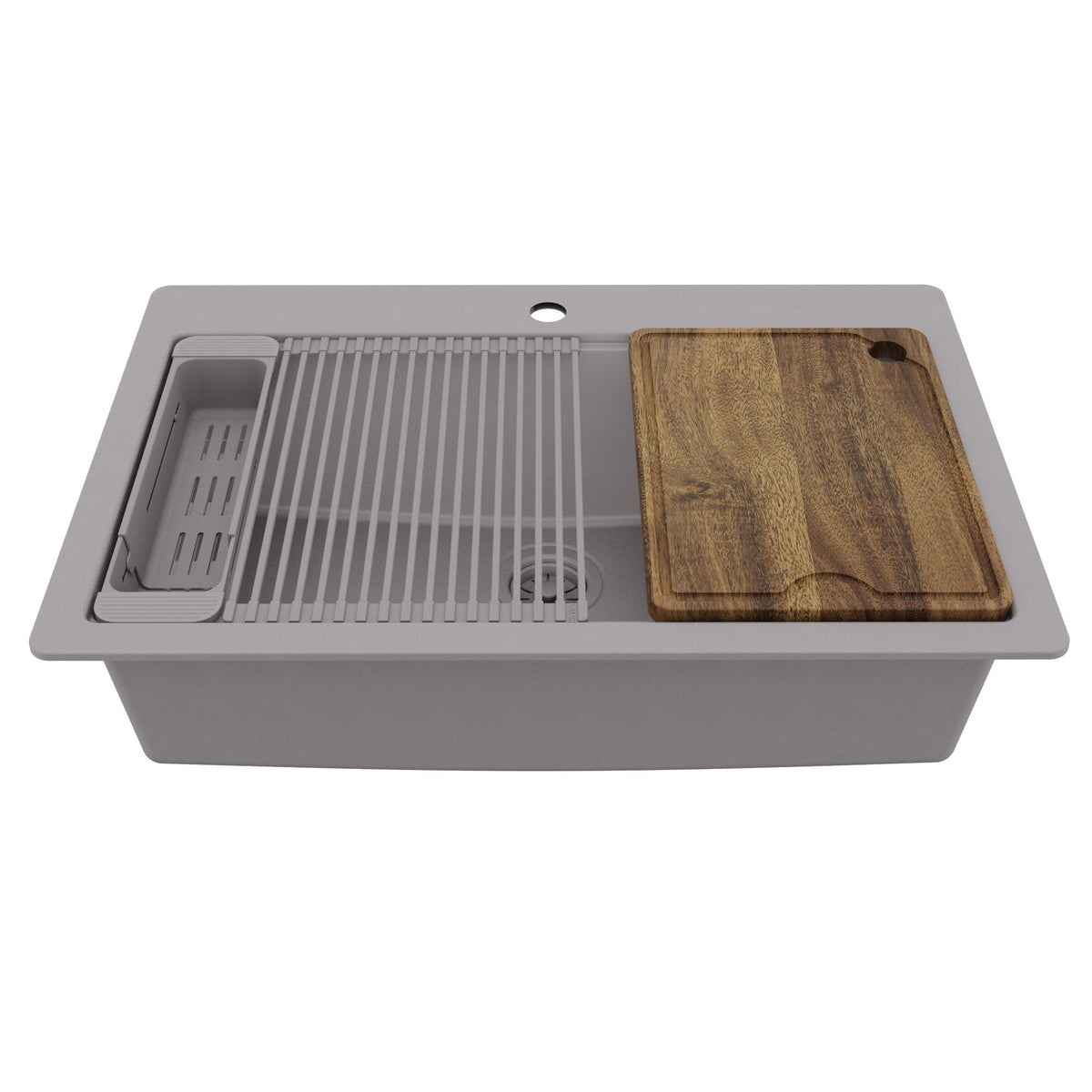 33" Top Mount Single Bowl Quartz Kitchen Sink Kit In Grey