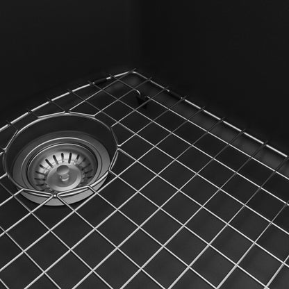32-1/4" Undermount Double Offset Bowl Quartz Composite Kitchen Sink Kit In Black
