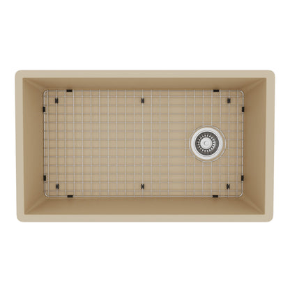 31-5/8" Undermount Large Single Bowl Quartz Composite Kitchen Sink Kit In Bisque