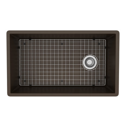 31-5/8" Undermount Large Single Bowl Quartz Composite Kitchen Sink Kit In Brown