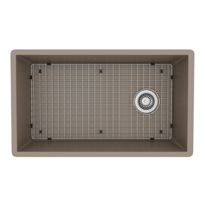 31-5/8" Undermount Large Single Bowl Quartz Composite Kitchen Sink Kit In Concrete