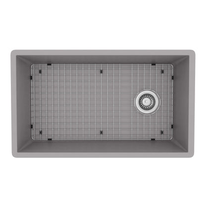 31-5/8" Undermount Large Single Bowl Quartz Composite Kitchen Sink Kit In Grey
