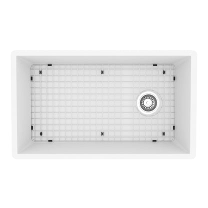 31-5/8" Undermount Large Single Bowl Quartz Composite Kitchen Sink Kit In White