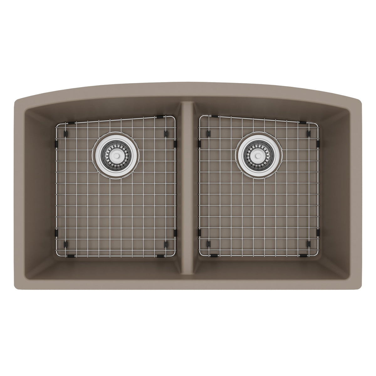 32-1/2" Undermount Double Equal Bowl Quartz Composite Kitchen Sink Kit In Concrete