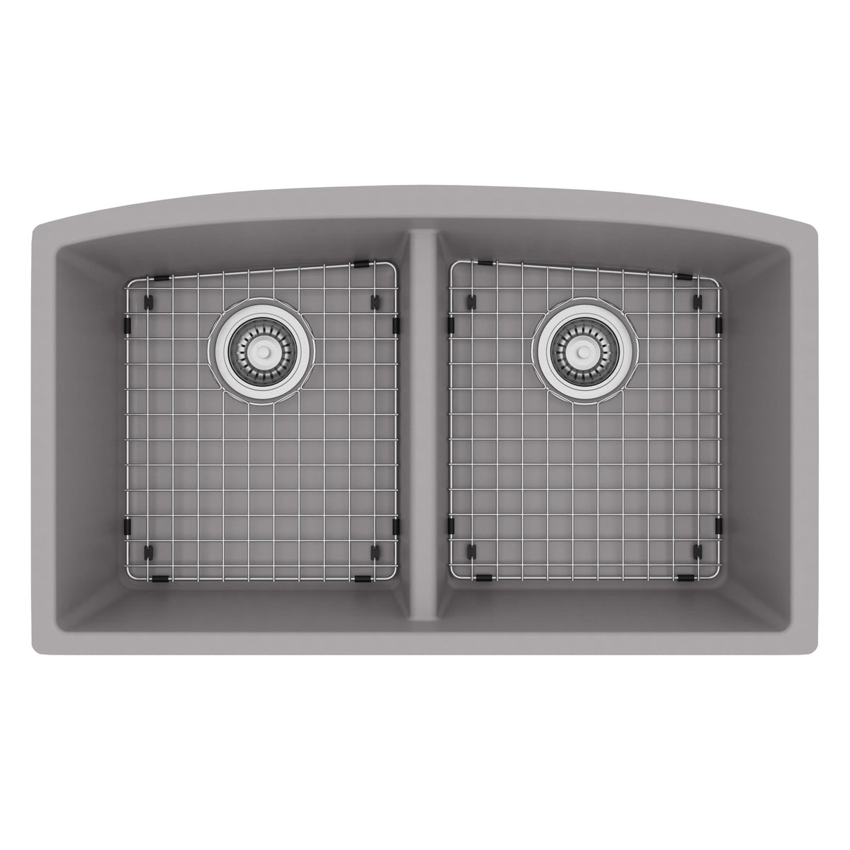 32-1/2" Undermount Double Equal Bowl Quartz Composite Kitchen Sink Kit In Grey