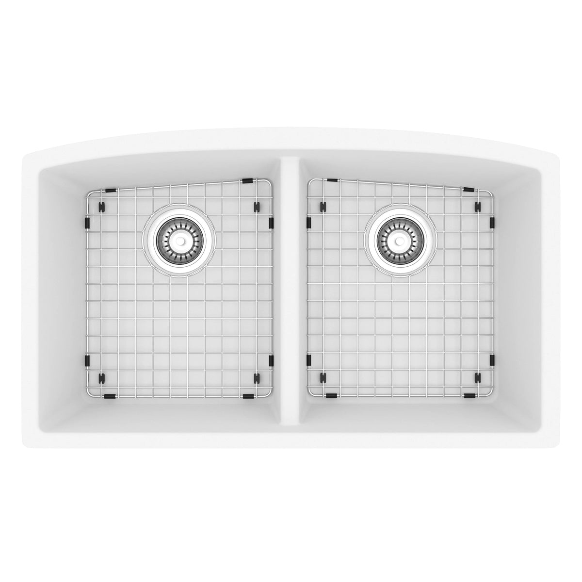 32-1/2" Undermount Double Equal Bowl Quartz Composite Kitchen Sink Kit In White