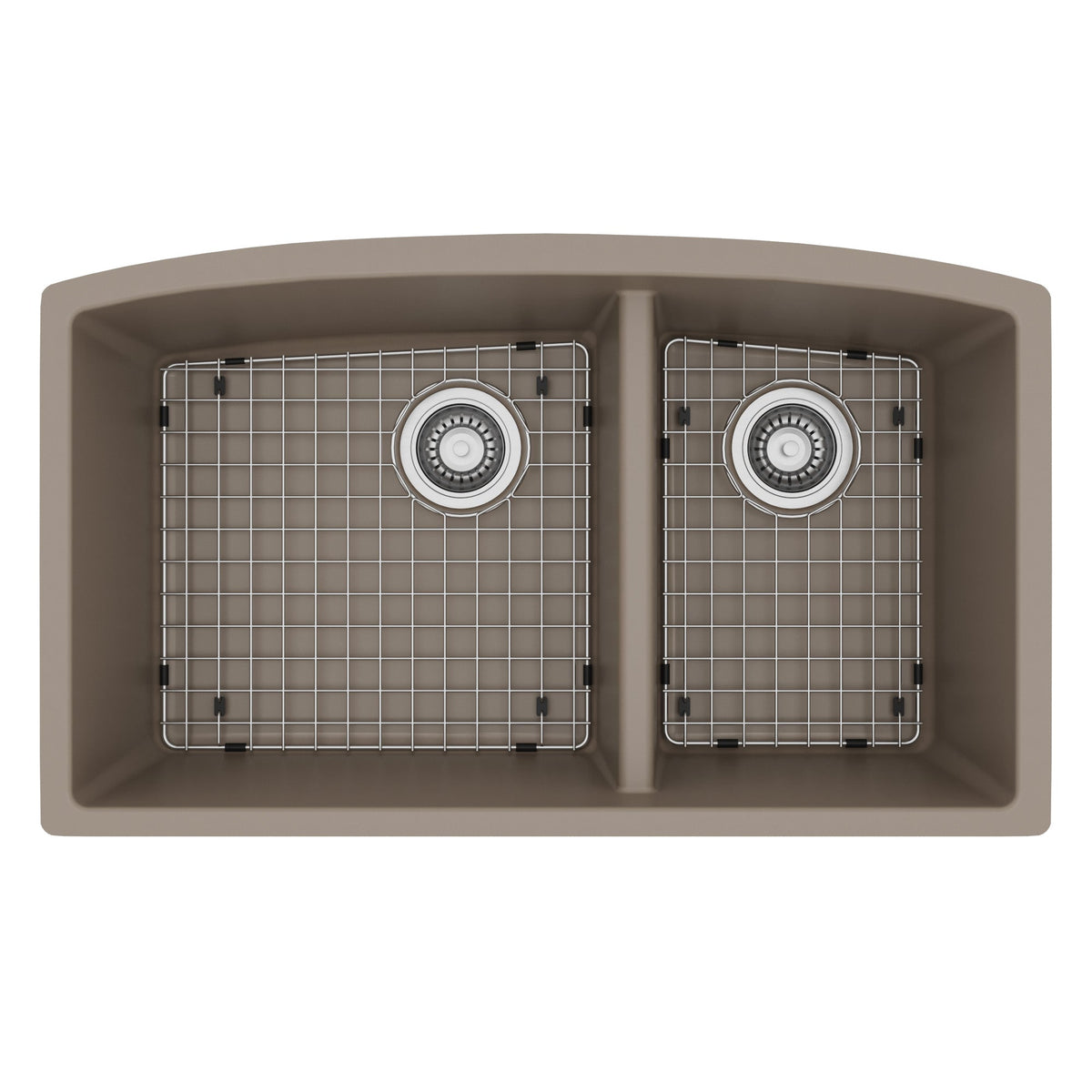 32-1/2" Undermount Double Offset Bowl Quartz Composite Kitchen Sink Kit In Concrete
