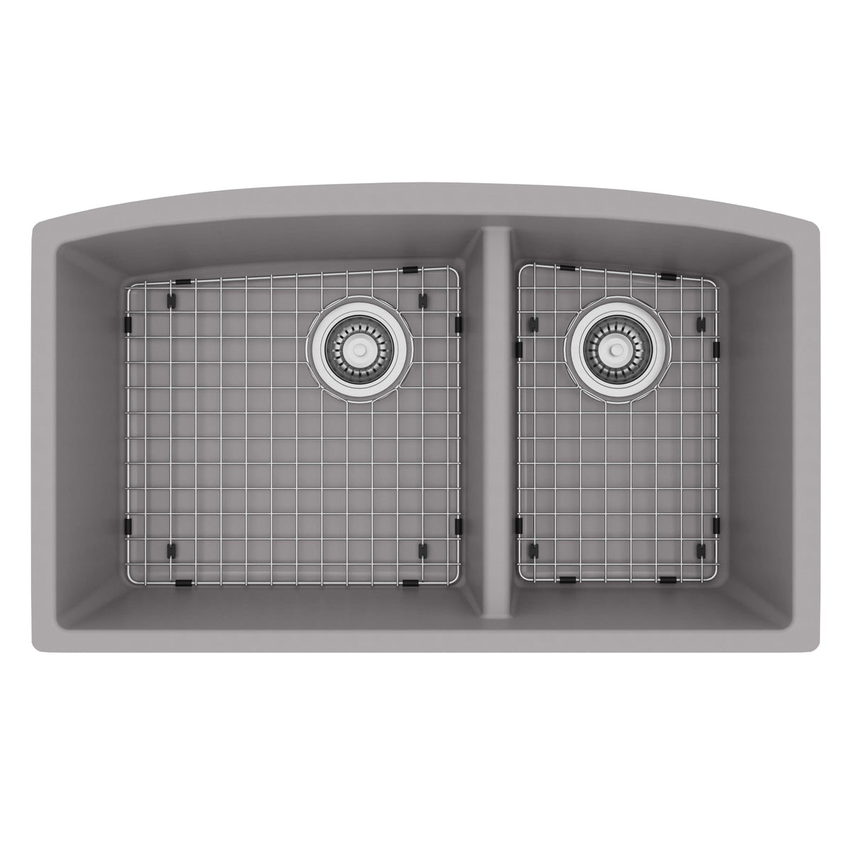 32-1/2" Undermount Double Offset Bowl Quartz Composite Kitchen Sink Kit In Grey