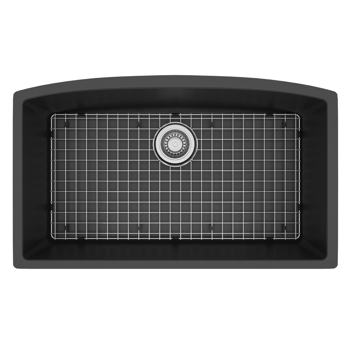 32-1/2" Undermount Large Single Bowl Quartz Composite Kitchen Sink Kit In Black