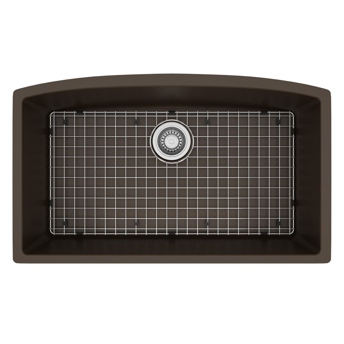 32-1/2" Undermount Large Single Bowl Quartz Composite Kitchen Sink Kit In Brown