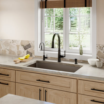 32-1/2" Undermount Large Single Bowl Quartz Composite Kitchen Sink In Brown