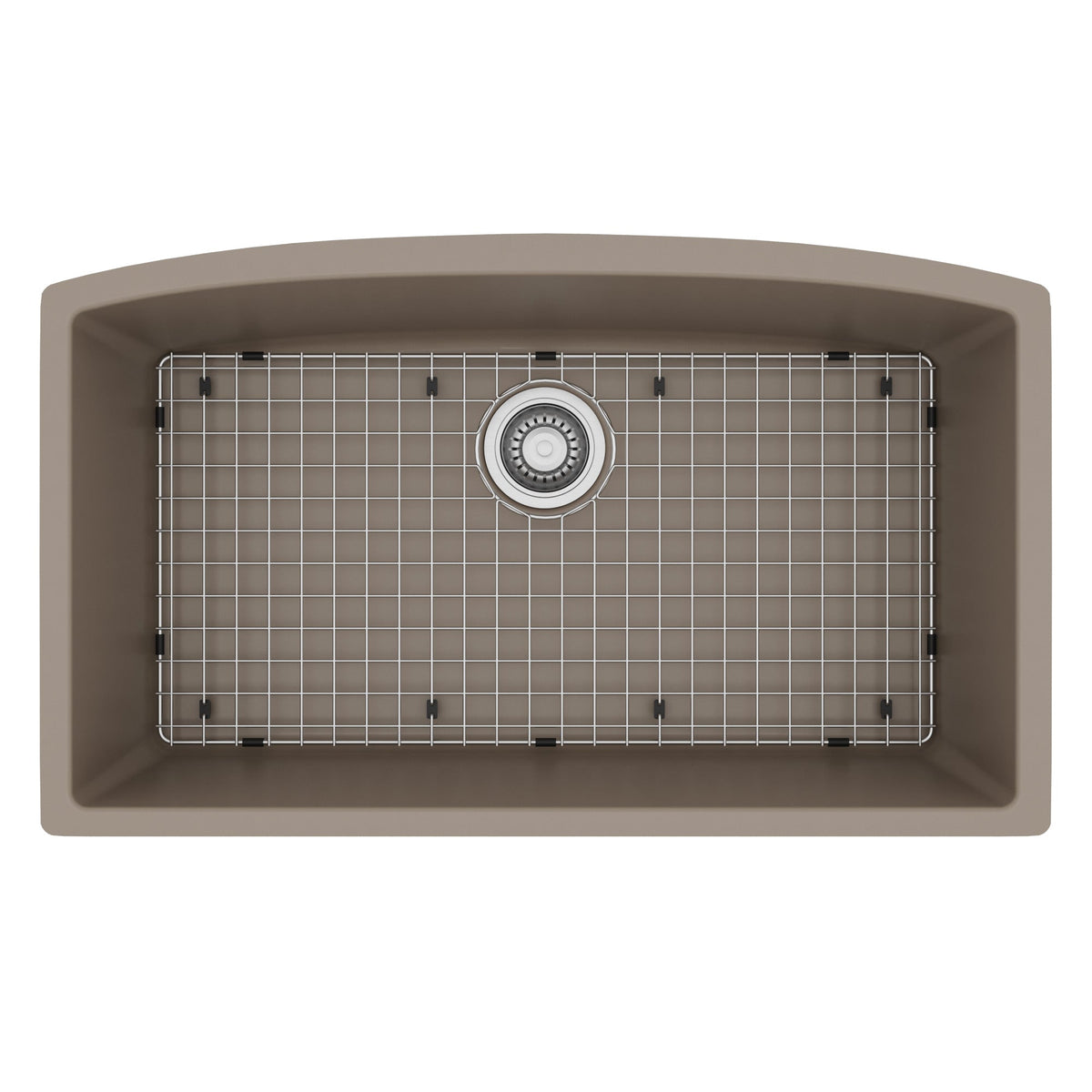 32-1/2" Undermount Large Single Bowl Quartz Composite Kitchen Sink Kit In Concrete