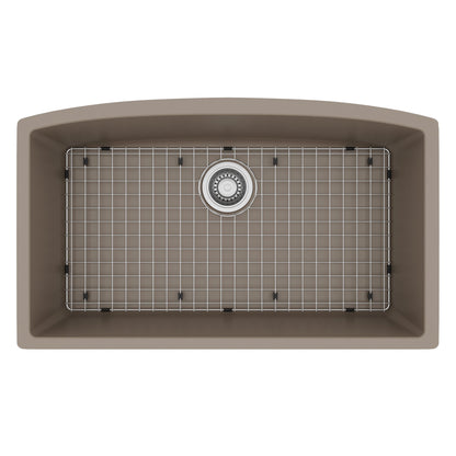 32-1/2" Undermount Large Single Bowl Quartz Composite Kitchen Sink Kit In Concrete