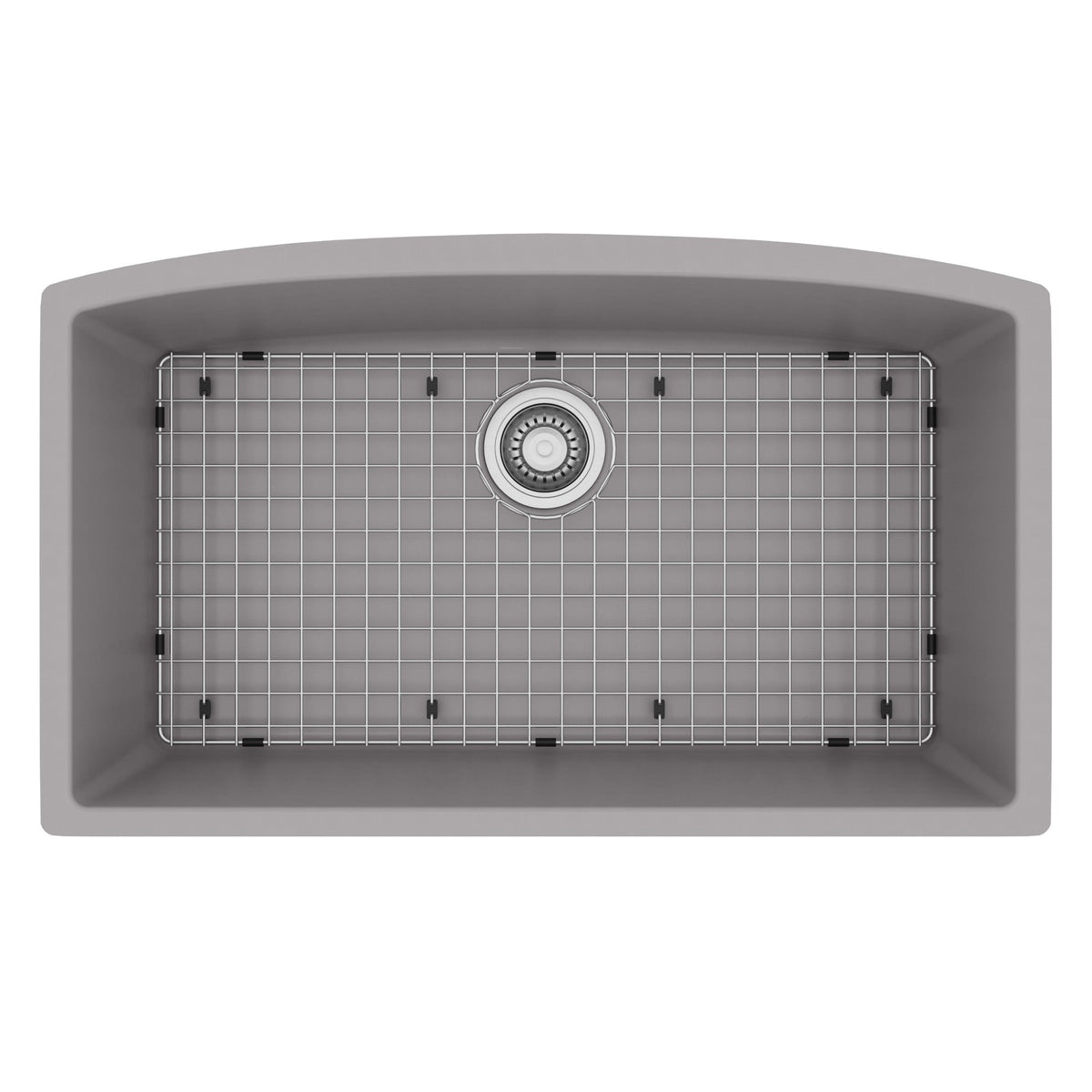 32-1/2" Undermount Large Single Bowl Quartz Composite Kitchen Sink Kit In Grey