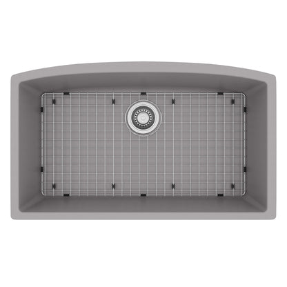 32-1/2" Undermount Large Single Bowl Quartz Composite Kitchen Sink Kit In Grey