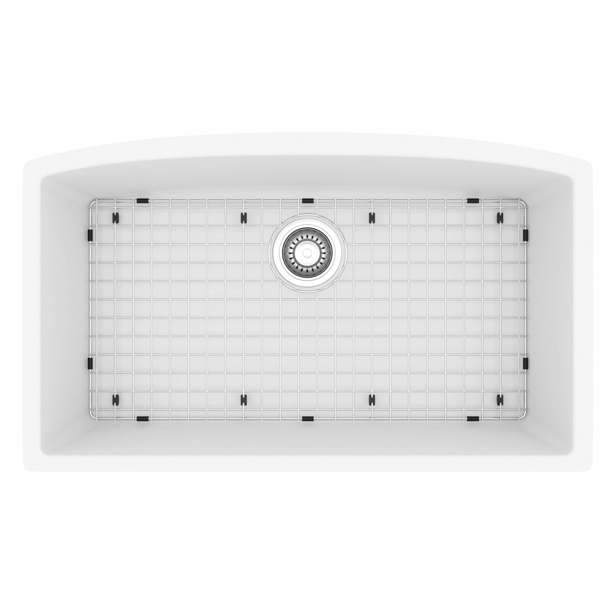 32-1/2" Undermount Large Single Bowl Quartz Composite Kitchen Sink Kit In White