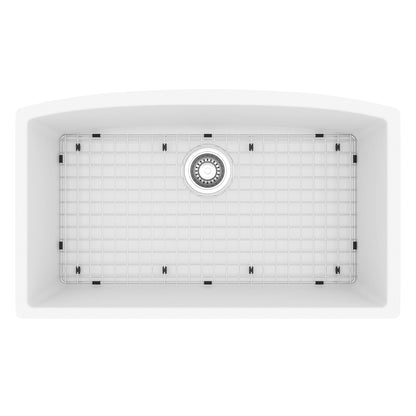 32-1/2" Undermount Large Single Bowl Quartz Composite Kitchen Sink Kit In White