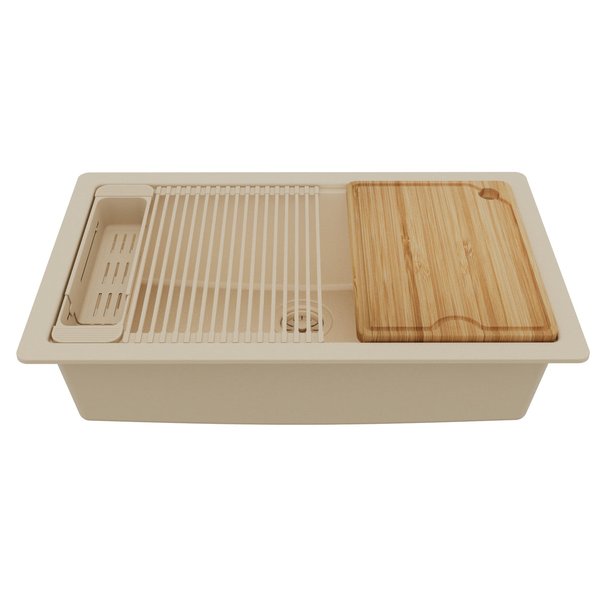 32" Undermount Single Bowl Quartz Kitchen Sink Kit In Bisque