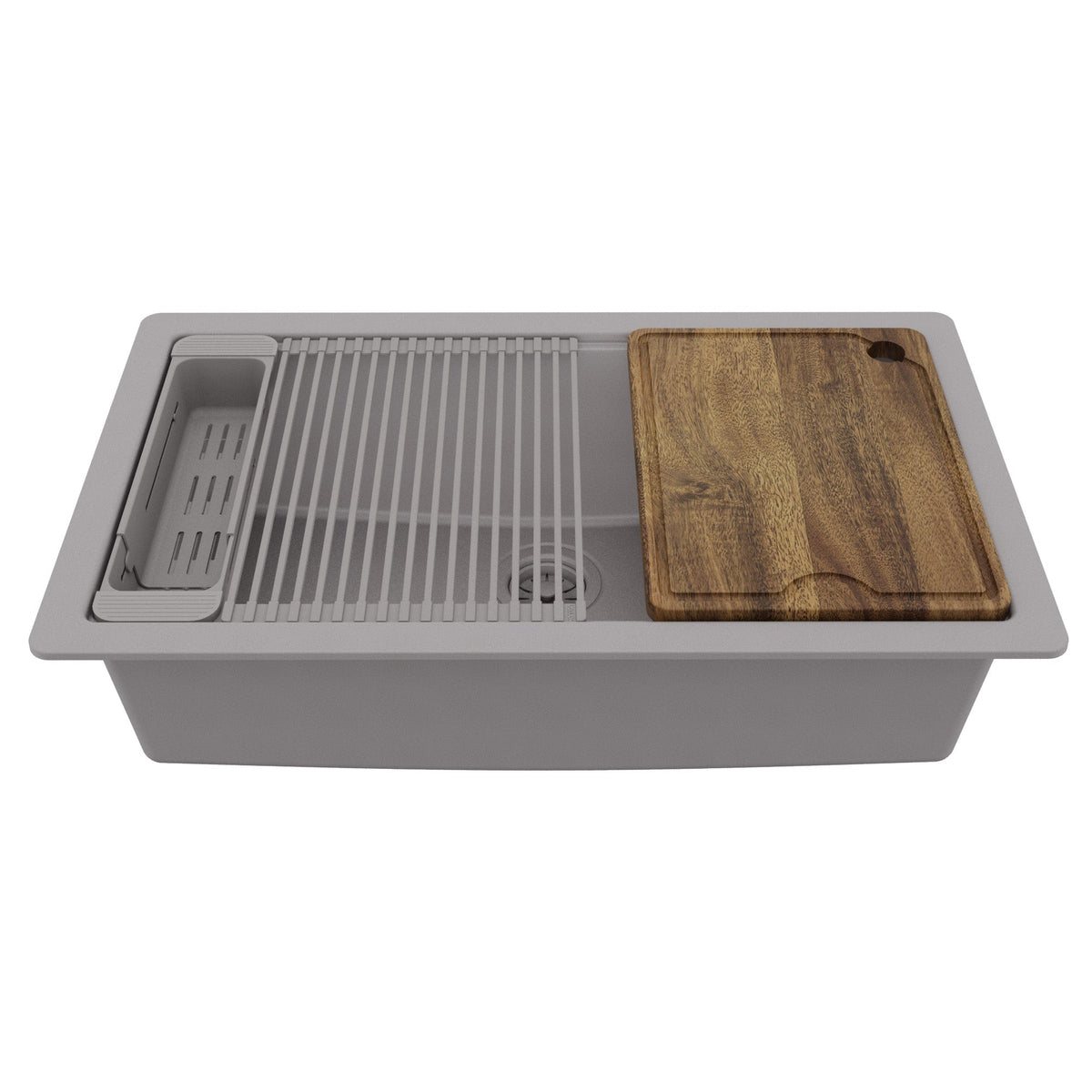 32" Undermount Single Bowl Quartz Kitchen Sink Kit In Grey