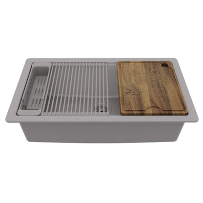32" Undermount Single Bowl Quartz Kitchen Sink Kit In Grey