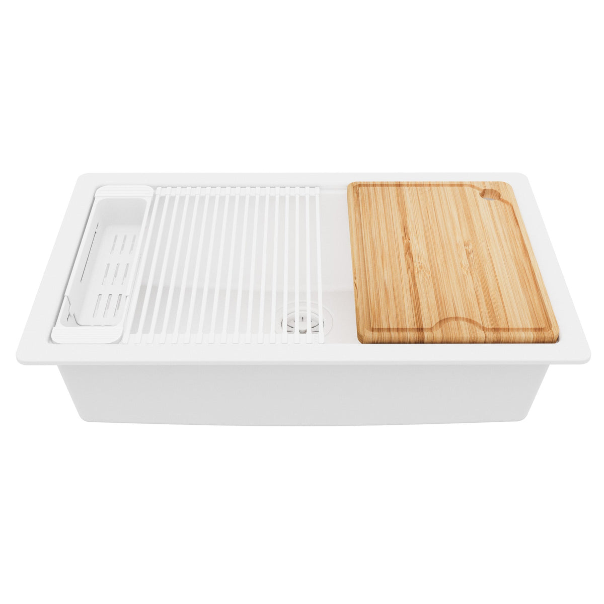 32" Undermount Single Bowl Quartz Kitchen Sink Kit In White