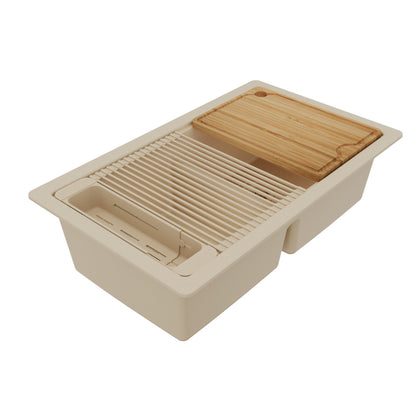 32" Undermount Double Bowl Quartz Kitchen Sink Kit In Bisque
