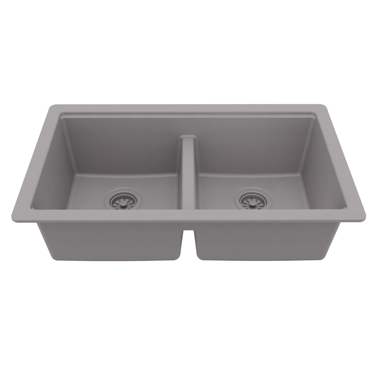 32" Undermount Double Bowl Quartz Kitchen Sink Kit In Grey