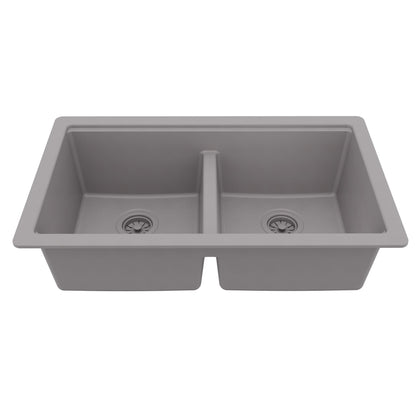 32" Undermount Double Bowl Quartz Kitchen Sink Kit In Grey