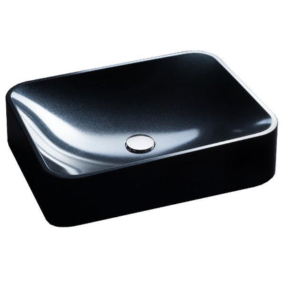 21-1/2" Vessel Quartz Composite Bathroom Sink In Black