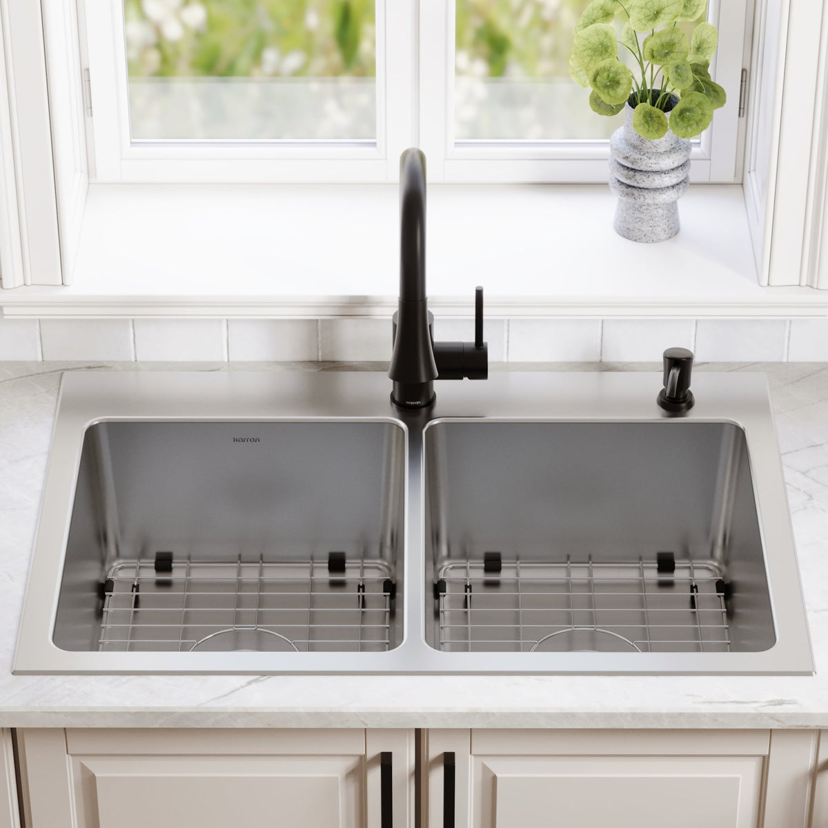 Lansen 33" Top Mount 18 Gauge Double Bowl Stainless Steel Sink with Accessories