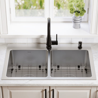 Lansen 33" Top Mount 18 Gauge Double Bowl Stainless Steel Sink with Accessories