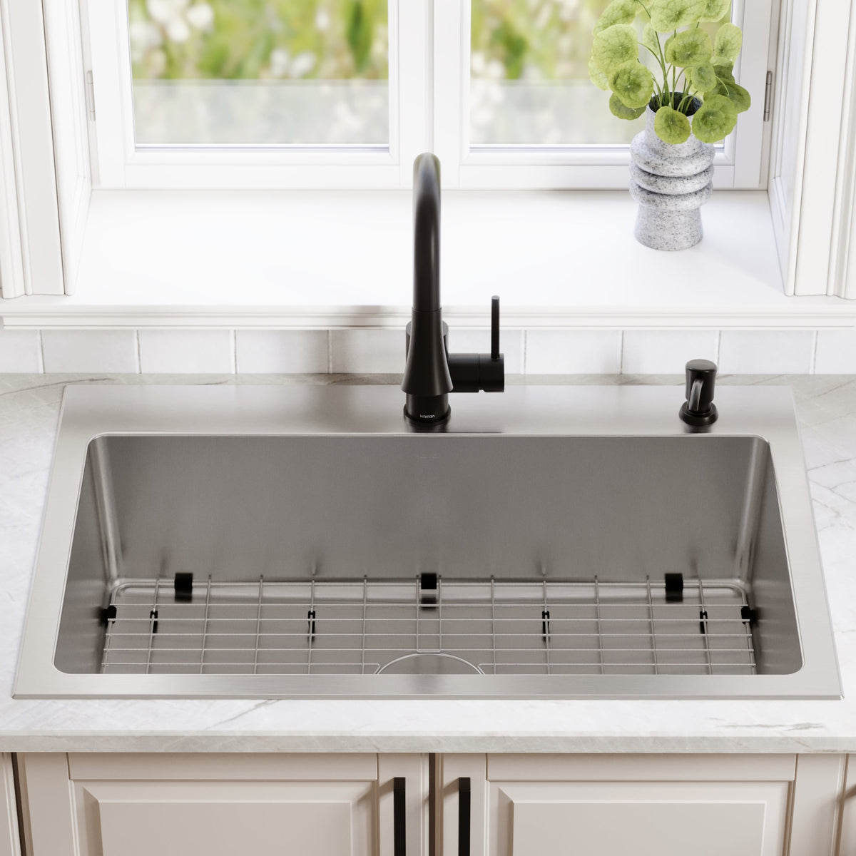 Lansen 33" Top Mount 18 Gauge Single Bowl Stainless Steel Sink with Accessories