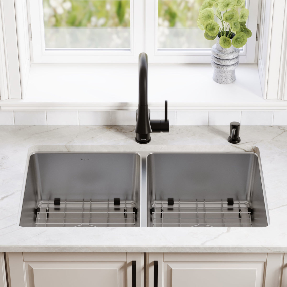 Lansen 32" Undermount 18 Gauge Double Equal Bowl Stainless Steel Sink with Accessories