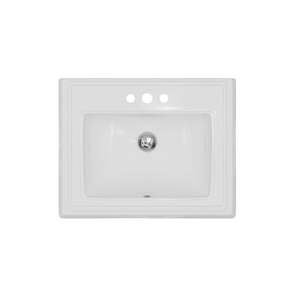 Valera 23" Rectangular Top Mount Vitreous China Bathroom Sink In White