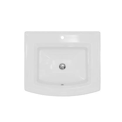 Valera 23" Curved Rectangular Top Mount Vitreous China Bathroom Sink In White