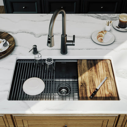 Elite 32" Undermount Workstation 16 Gauge Single Bowl Stainless Steel Kitchen Sink In Gunmetal Black