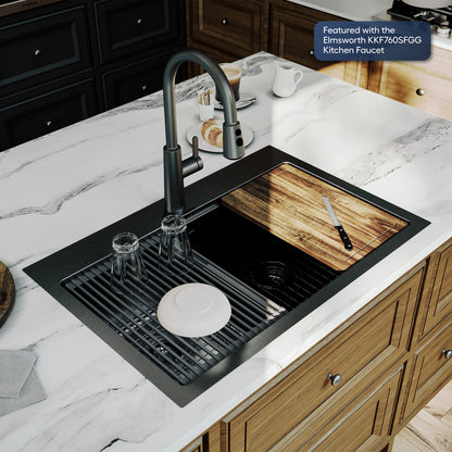 Elite 33" Top Mount Workstation 16 Gauge Stainless Steel Double Bowl Kitchen Sink In Gunmetal Black