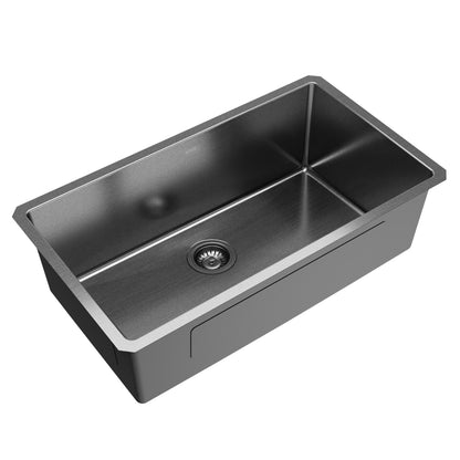 Elite 32" Undermount 16 Gauge Single Bowl Stainless Steel Kitchen Sink In Gunmetal Black