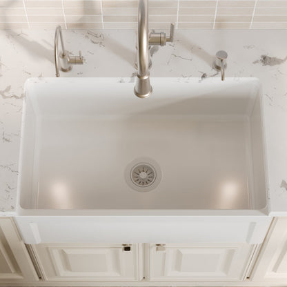 Fireclay 30" Reversible Apron Front Single Bowl Kitchen Sink In White