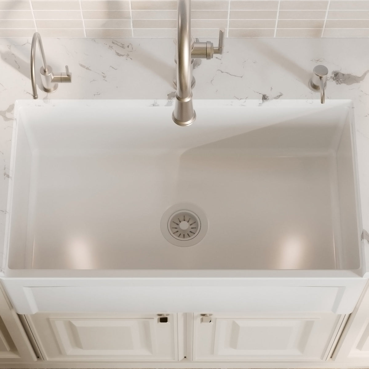 Fireclay 33" Reversible Apron Front Single Bowl Kitchen Sink In White