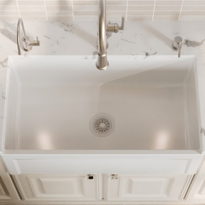 Fireclay 33" Reversible Apron Front Single Bowl Kitchen Sink In White