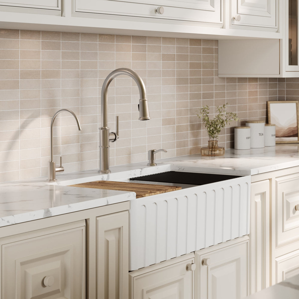 Fireclay 33" Reversible Apron Front Double Bowl Workstation Kitchen Sink In White