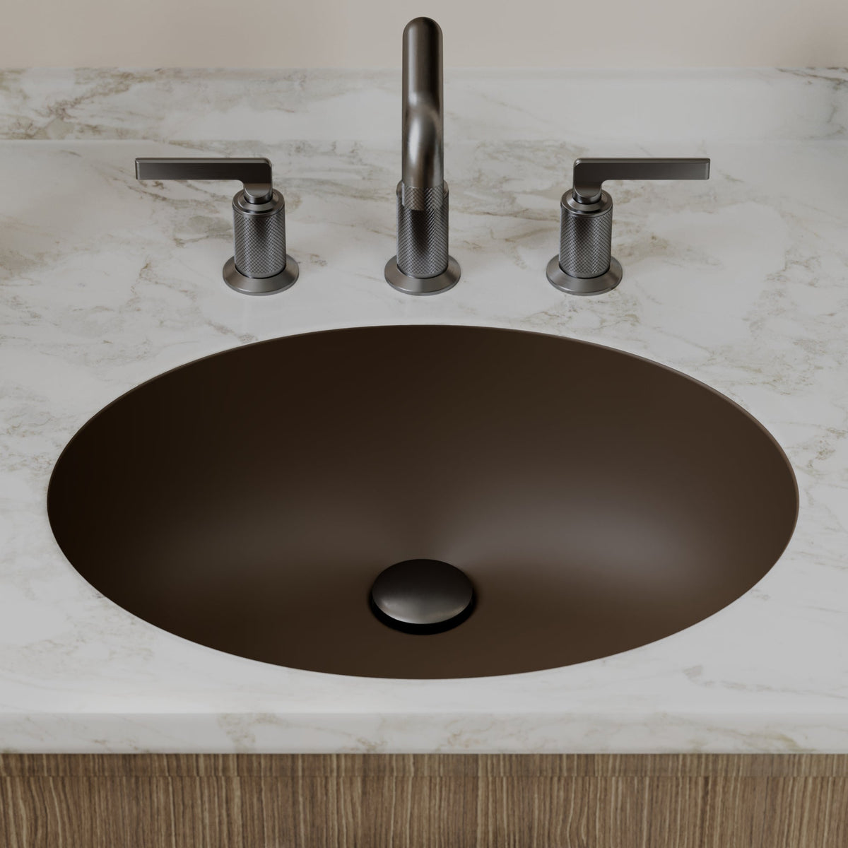 19" Seamless Undermount Quartz Composite Bathroom Sink In Brown
