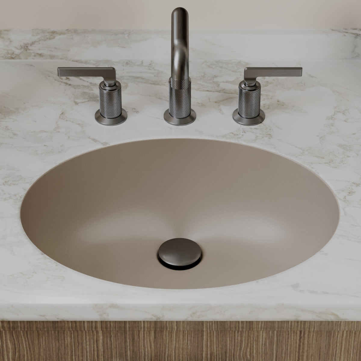 19" Seamless Undermount Quartz Composite Bathroom Sink In Concrete