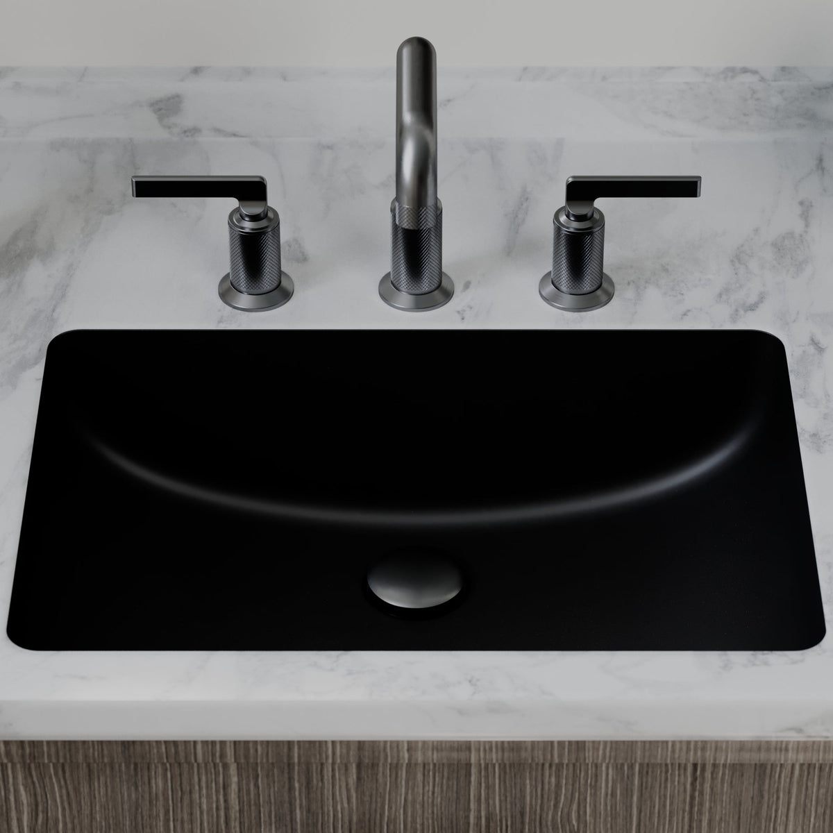 20" Seamless Undermount Quartz Composite Bathroom Sink In Black