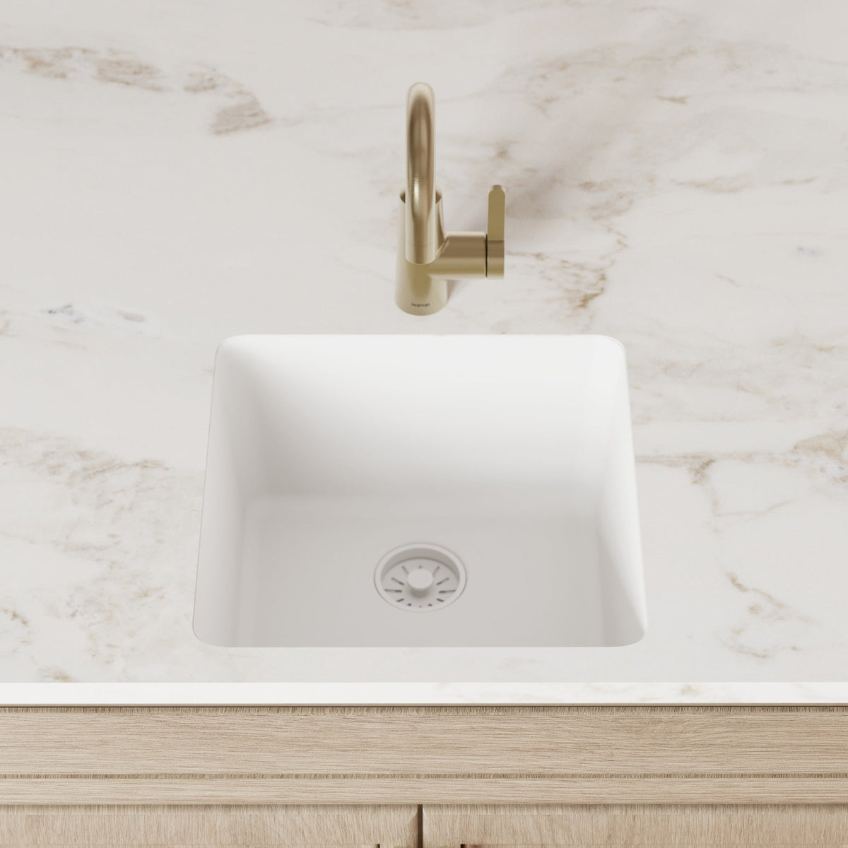 16-5/8" Seamless Undermount Quartz Composite Bar/Prep Sink In White
