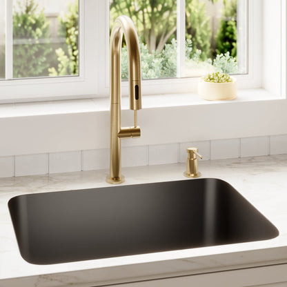 24-1/8" Seamless Undermount Single Bowl Quartz Composite Kitchen Sink In Black